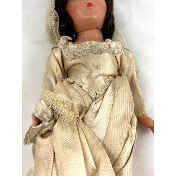 Vintage Bisque Bride Doll 11" Brunette Blue Eyes 1930s-1940s RARE - Picture 12 of 16